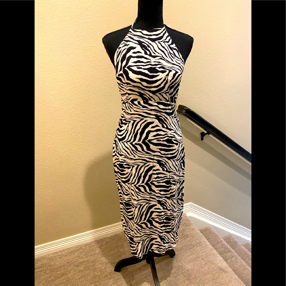 BLU PEPPER ZEBRA STRAPPY HALTER DRESS